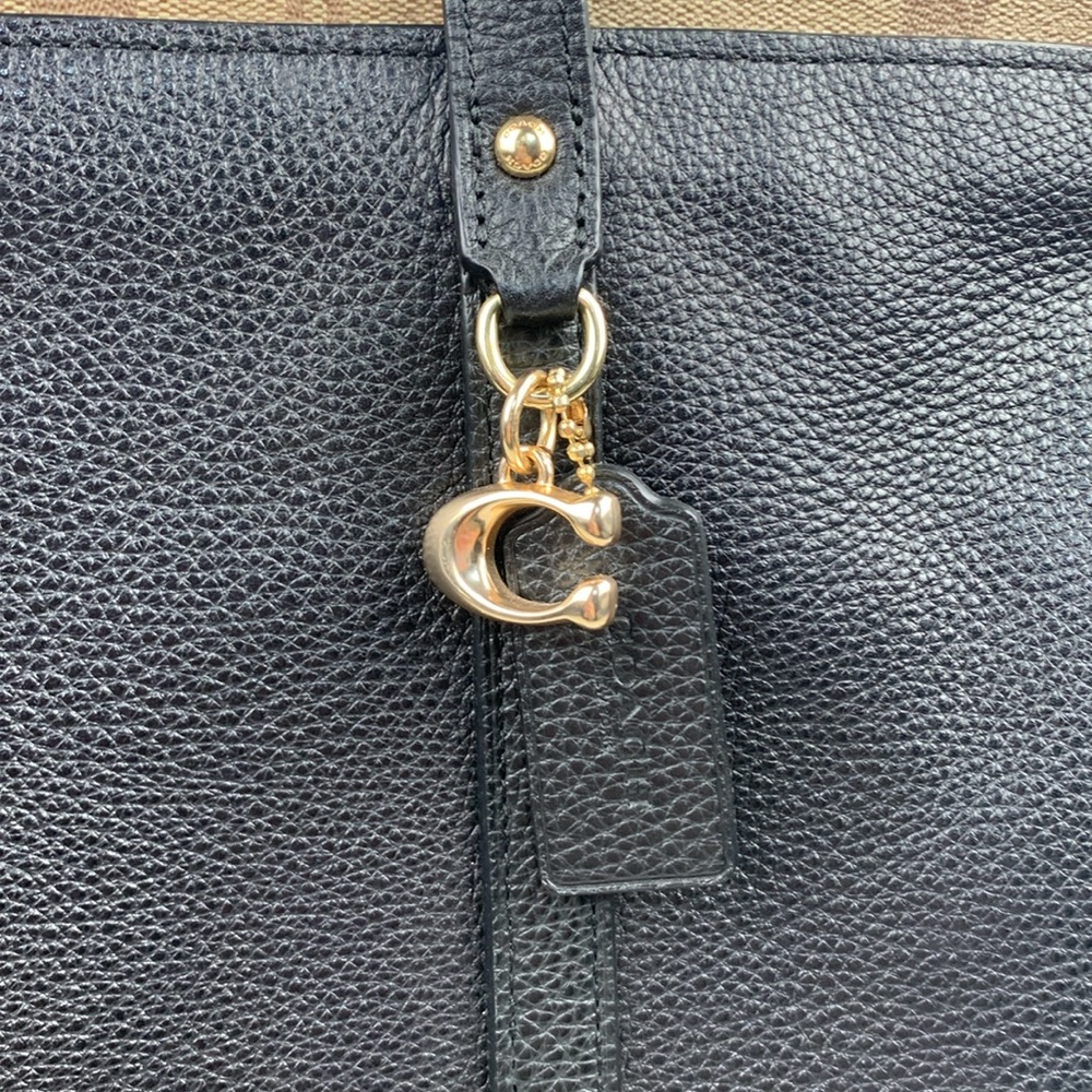 Coach Black Brown Pebbled Leather Signature C Tote shoulder bag Gold charm New - Picture 5 of 17